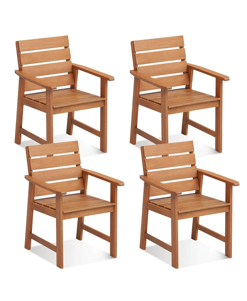 Costway 2 Pcs Patio Hardwood Chair Wood Dining Armchairs Breathable Slatted Seat Garden