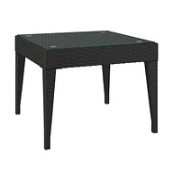 vidaXL Side Table Black 19.7"x19.7"x15" Poly Rattan and Tempered Glass