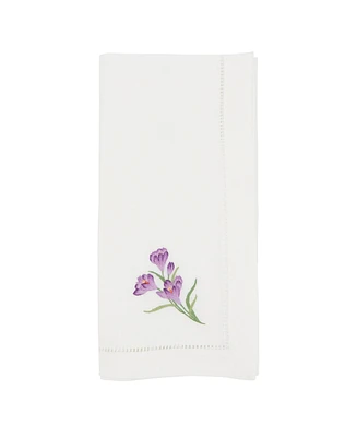 Saro Lifestyle Embroidered Crocus Blossom Napkin Set of 6, 20"x20"