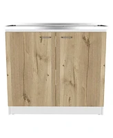 Simplie Fun Brookline Rectangle 2-Door Utility Sink And Cabinet White And Smokey Oak