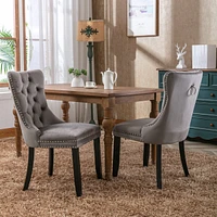 Contemporary Velvet Upholstered Dining Chair Set, Gray, 2-Pcs
