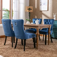 Contemporary Velvet Dining Chairs, Blue, 2-pcs Set