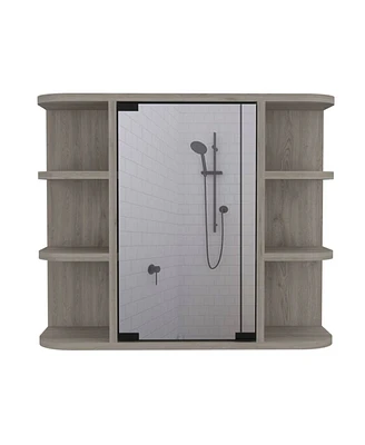 Simplie Fun Roseburg 6-Shelf Medicine Cabinet With Mirror Light Grey