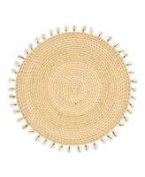 Saro Lifestyle Seaside Splendor Shell Rattan Placemat Set of 4,15"x15"