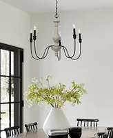 Robert Stevenson Lighting Magnolia - 5-Light White Washed Wood and Metal Chandelier Matte Black