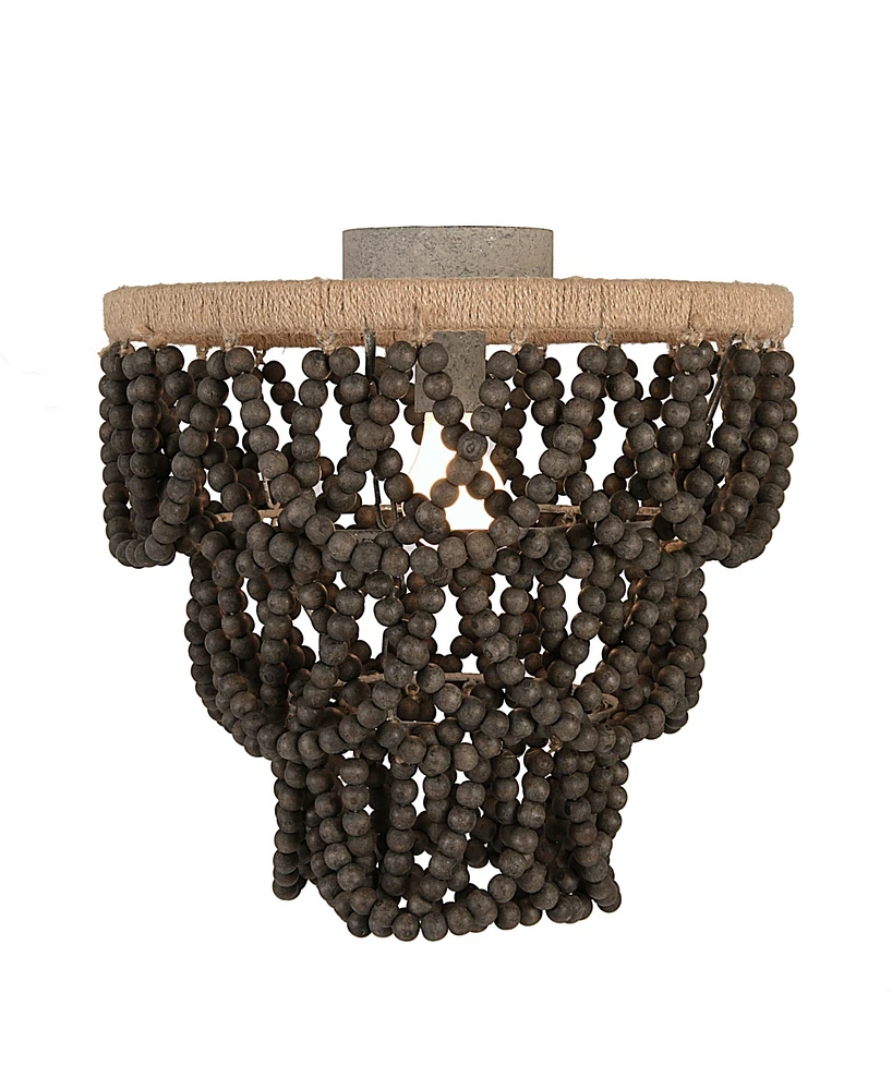 Storied Home 3-Tier Draped Wood Bead Semi-Flush Mount Chandelier Dark Gray