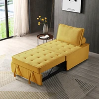 Simplie Fun Multipurpose Linen Fabric Ottoman Lazy Sofa Pulling Out Sofa Bed (Yellow)