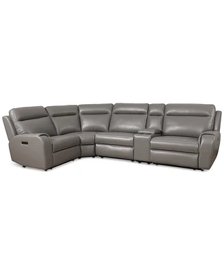 Closeout! Sheeler -Pc. Faux Leather Sectional with 3 Power Motion Chairs & 1 Console