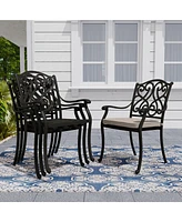 Mondawe Cast Aluminum Outdoor Dining Armchair with Sofa Cushion (Set of 4)