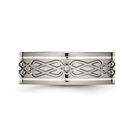 Chisel Titanium Sterling Silver Inlay Celtic Knot Flat Band Ring