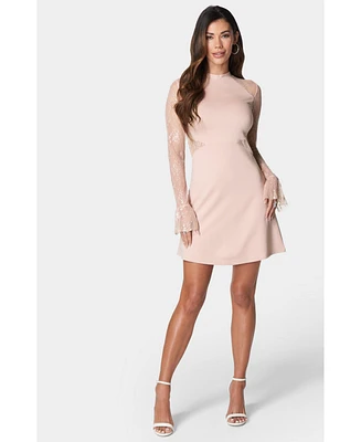 Bebe Women's Lace Bell Sleeve Cutout Dress