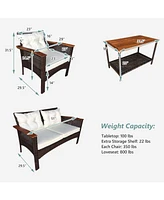 Gymax 4PCS Rattan Patio Furniture Set Acacia Wood Outdoor Conversation Set w/ Cushions