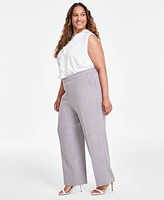 Kasper Plus Solid Pull-On Elastic-Back Mid-Rise Pants