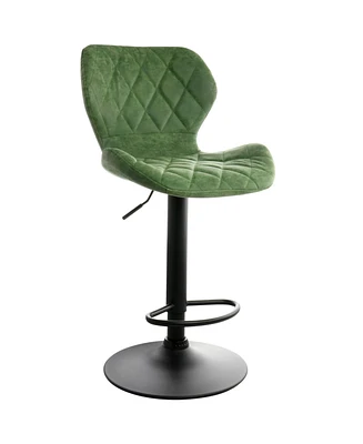 Elama Vintage Faux Leather Adjustable Bar Stool in Green with Black Base