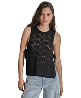 Dkny Women's Crocheted Split-Side Tied Tank Top - BLK