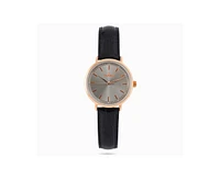 Peugeot Women's 30mm Rose Gold Case Watch with Black Genuine Leather Band