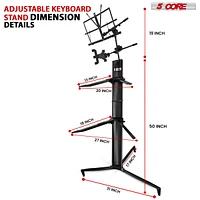 5 Core 2 Tier Column Keyboard Stand Riser Piano Holder Heavy Duty Aluminium Built Attached Adjustable Music & Mic Stands Height 51.2 Inch for 61 76 88