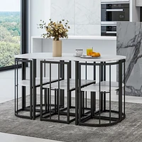 Modern 7-Piece Dining Table Set With Faux Marble Compact 5 5" Kitchen Table Set For 6