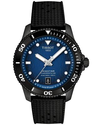 Tissot Men's Swiss Automatic Seastar 1000 Powermatic 80 Black Synthetic Strap Watch 40mm