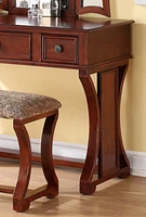 Cherry Mdf Vanity Set with Mirror, Stool & Drawers