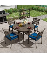 Mondawe 5 Pieces Round Cast Aluminum Outdoor Dining Set with Cushions