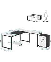Tribesigns 62.99" L-Shaped Computer Desk with Mobile File Cabinet, Large Executive Office Desk with 3-Drawer Vertical Filing Cabinet, Business Fu