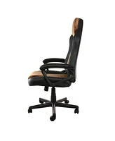 Elama High Back Adjustable Faux Leather Office Chair in Black and Brown