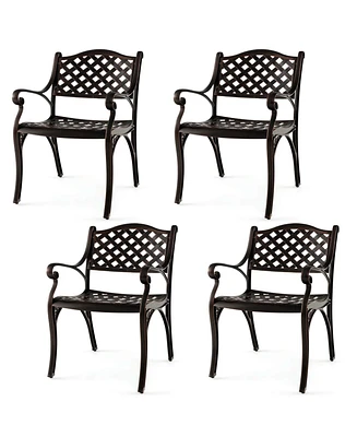 Costway 2 Pcs Cast Aluminum Patio Chairs Set of 2 All Weather Outdoor Dining Chairs with Armrests