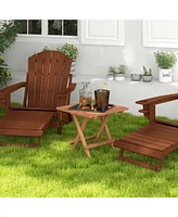 Gymax 2 Pieces Indonesia Teak Wood Folding End Table Square Side Table w/ Slatted Tabletop Yard Natural