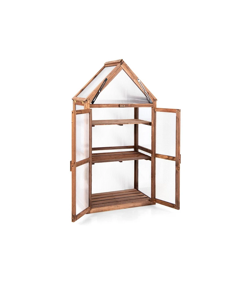 Slickblue Cold Frame Mini Wooden Greenhouse for Vegetable and Flower-Brown