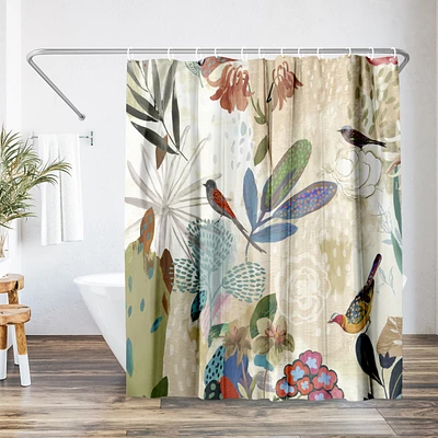 Floral Shower Curtain Where the Passion Flower Grows by Pi Creative Art - Blue