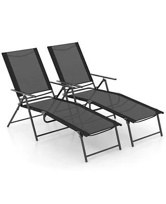 Costway 2 Piece Patio Folding Chaise Lounge Chairs with 6-Level Backrest Reclining