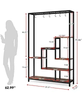 Tribesigns 5-Tier Tall Indoor Plant Stand, 70.9 inches Large Metal Plant Shelf with 6 Pcs Hanging Hooks, Multi