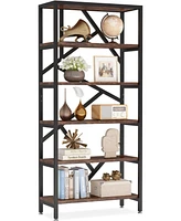 Tribesigns 71 Inch Industrial Bookshelf, 6 Shelf Etagere Bookcase, Free Standing Open Book Shelves Storage Display Shelf for Bedroom Home Office Livin