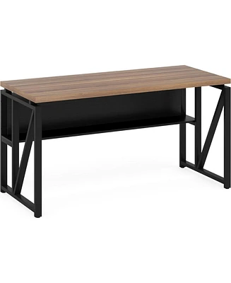 Tribesigns 55 inches Computer Desk with Bottom Stoage Shelf Home Office Desk Writing Table for Workstation,Dark Walnut & Steel Leg