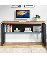 Tribesigns 55 inches Computer Desk with Bottom Stoage Shelf Home Office Desk Writing Table for Workstation,Dark Walnut & Steel Leg