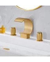 Mondawe Luxury C-Shape Arc Waterfall Spout 2-Handle 8 inch Widespread Bathroom Sink Faucet With Pop-up Drain