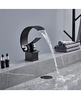 Mondawe Luxury C-Shape Arc Waterfall Spout Single Handle 8 inch Widespread Bathroom Sink Faucet With Pop-up Drain