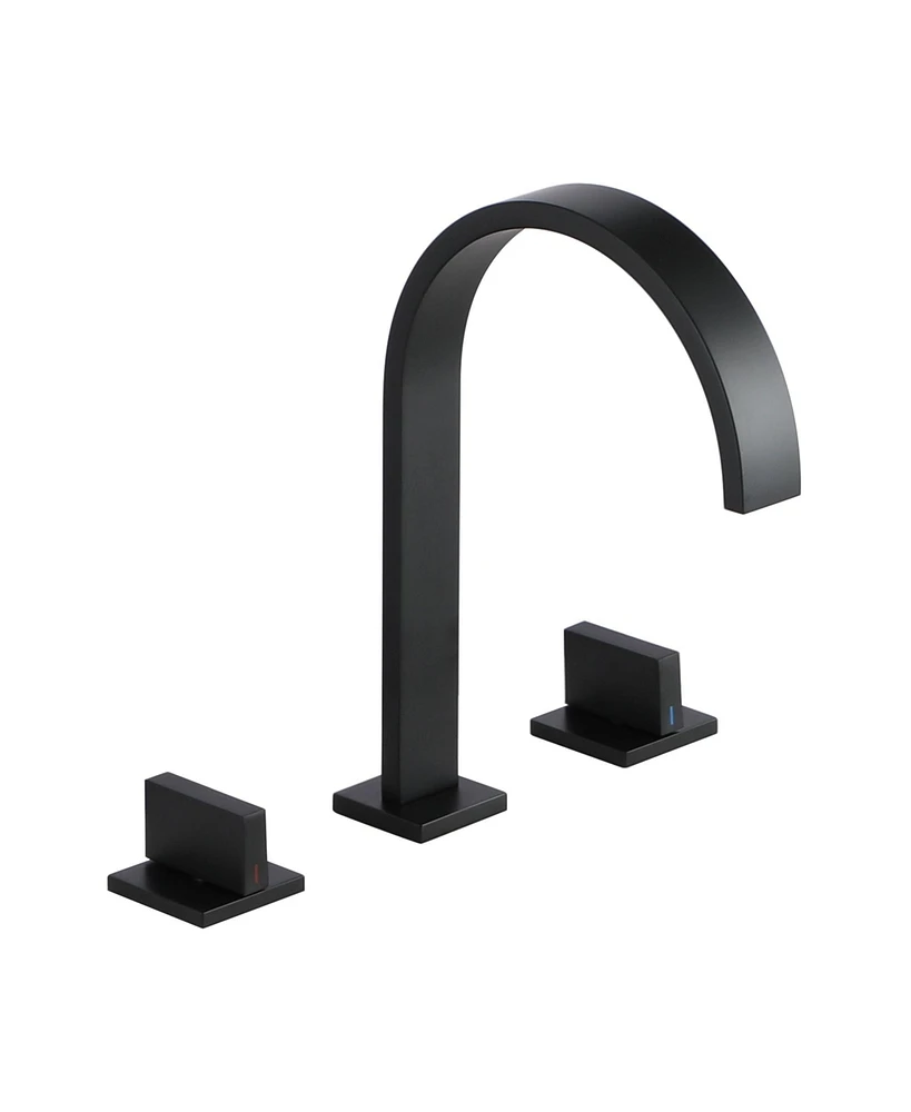 Mondawe Deck Mounted 8 Inch Widespread Double-Handle Bathroom Faucet in Matte Black for Bathroom, Vanity, Laundry