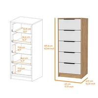 Kaia 5 Drawer Dresser, Vertical Dresser - White Pine
