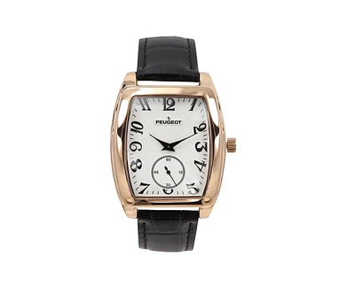 Peugeot Men's Vintage 49mm x 38mm Rose Gold Tonneau Shaped Watch with Black Leather Band