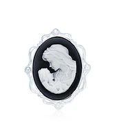 Bling Jewelry Classic White Carved Oval Framed Victorian Lady Portrait Mother and Child Cameo Pendant Brooch Necklace For Women Mother Sterling