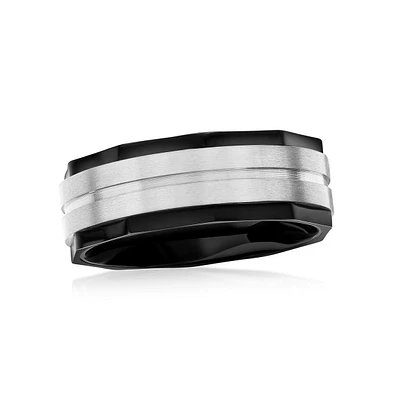 Metallo Stainless Steel Black with Silver Satin Ring