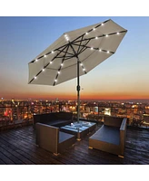 Yescom 9 Ft 3 Tier Patio Umbrella with Solar Led Crank Tilt Button Aluminum Yard Pool