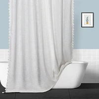 Caromio Tassels Linen Blend Fabric Shower Curtain, 72" x