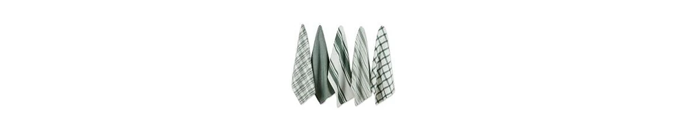 Design Imports Assorted Woven, Kitchen Dishtowel Set, 18x28", Dark Green, 5 Piece