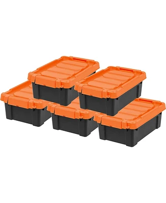 Iris Usa 3 Gallon Lockable Storage Totes with Lids, 5 Pack - Orange Lid, Heavy