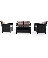 Gymax 4pcs Outdoor Rattan Furniture Set Cushioned Sofa w/Armrest Home