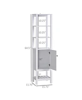 Homcom Bathroom Tall Storage Container Organizer Tower w/ Door Shelves, White