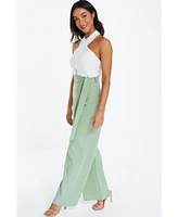 Quiz Women's Mesh Scuba Crepe Cross Front Tie Belt Palazzo Jumpsuit